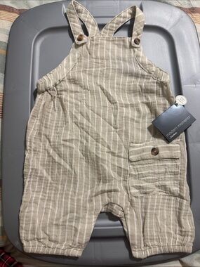 18 month Modern Moments Beige Striped Baby Overalls